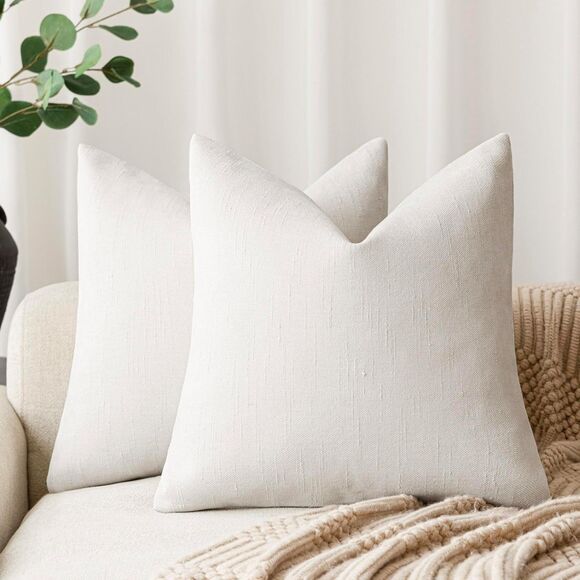 🛏️ Foindtower Ivory Chenille Pillow Covers 20x20 Set of 2 - Picture 1 of 7